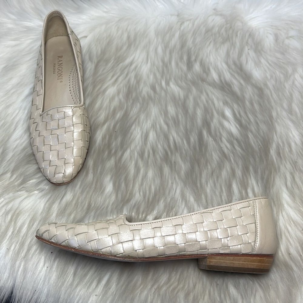 Rangoni Firenze Cream Woven Napa Leather Slip On‎ Flats Sz 6.5
